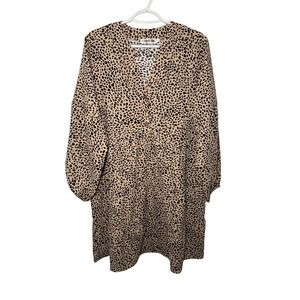 TEMOFON Leopard Print Tiered Button Front Mini Dress Womens Medium Cottage Boho